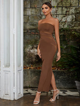 Strapless Sleeveless Slit Maxi Bodycon Dress